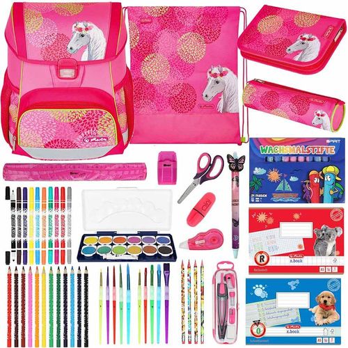 Herlitz Schulranzen Set Loop Plus Bloomy Horse 20-teilig gefüllt