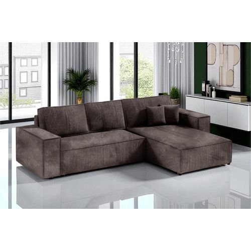 Ecksofa mit Schlaffunktion POSE, Cord gepolstert, POSO 06, Braun