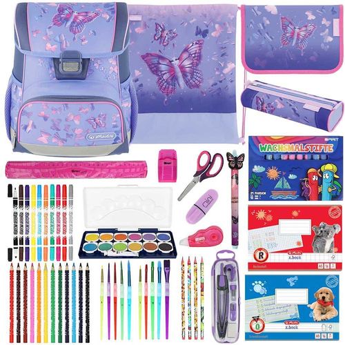 Herlitz Schulranzen Set Loop Plus Butterfly Paradise 20-teilig gefüllt
