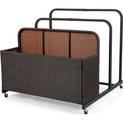 COSTWAY Pool Aufbewahrungskorb mit Rollen, Polyrattan Aufbewahrungsbehälter, Aufbewahrungsbox für Schwimmhilfen, Kissen, Rettungswesten, Bälle Braun