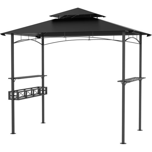JOIEYOU Grillpavillon 245x153x250cm Flammhemmend BBQ Gartenpavillon mit Sonnenschutz Doppeldach & Regalen Freistehend Gartenlauben Set Balkon Außenküche für Party, Marktstand, Picknick (Schwarz)