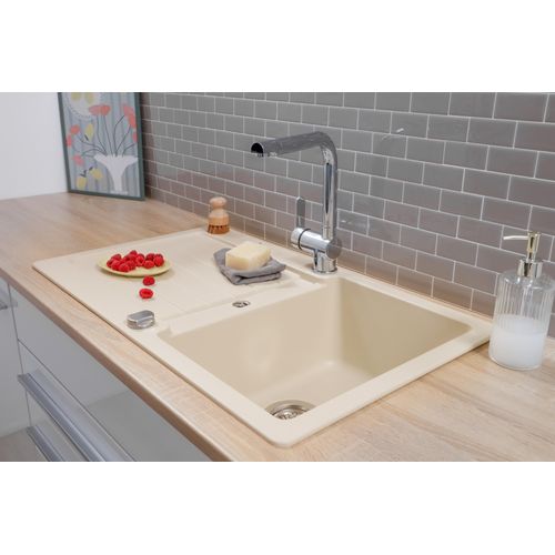 Küchenspüle Einbauspüle Spülbecken Granit 86 x 50 Vanille Creme Respekta Austin