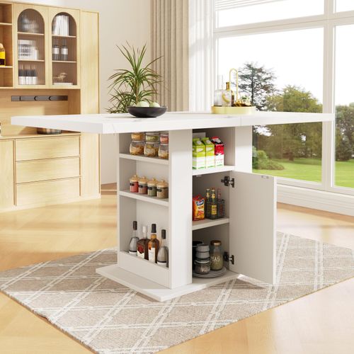 okwish Esstisch (140×75×75 cm) mit Stauraum,Buffetschrank für Küche und Wohnzimmer,Sideboard Marmorplatte weiß