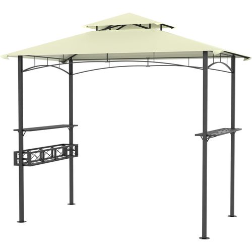 JOIEYOU Grillpavillon 245x153x250cm Flammhemmend BBQ Gartenpavillon mit Sonnenschutz Doppeldach & Regalen Freistehend Gartenlauben Set Balkon Außenküche für Party, Marktstand, Picknick (Beige)