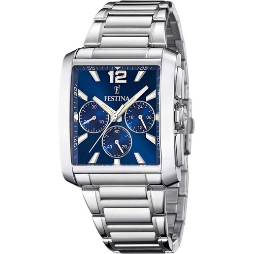 Chronograph FESTINA, silber (silberfarben, blau), Armbanduhren, Herren, Armbanduhr, Quarzuhr, Herrenuhr, Stoppfunktion, Edelstahlarmband