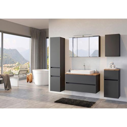Held Badezimmer Held Möbel Pienza , Grau, Eiche , Holzwerkstoff , 2 Schubladen , 100 cm , Made in Germany , hängend , Badezimmer, Badmöbelsets &