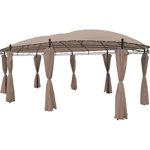 Pavillon oval 5,3x3,5x2,6m wasserdicht Gartenpavillon inklusive Seitenteile, Farbe:taupe
