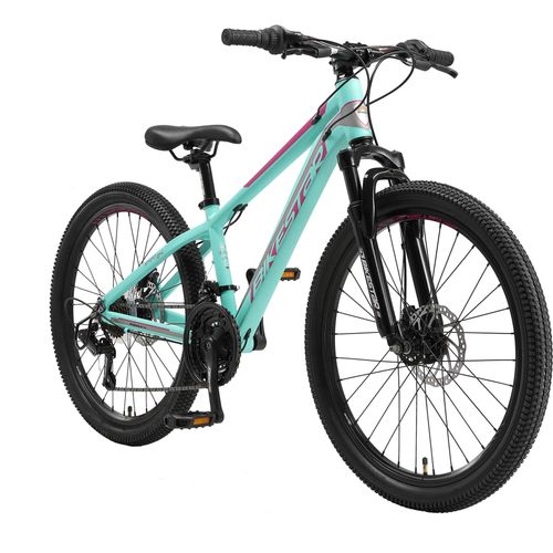 BIKESTAR Kinder Jugend Mountainbike 24 Zoll ab 9 Jahre | 21 Gang Hardtail MTB Sport Scheibenbremse Federgabel | Mint Pink