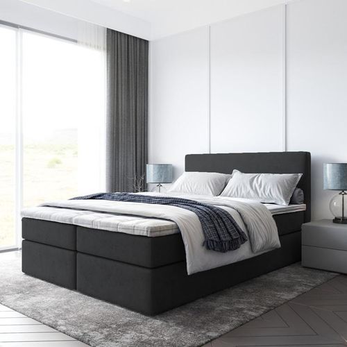 Bett, Boxspringbett BERG mit Bonell-Matratze und VISCO Topper, 2 Bettkästen, Doppelbett, Stauraum, 160x200 cm (Schwarz - Itaka 15)