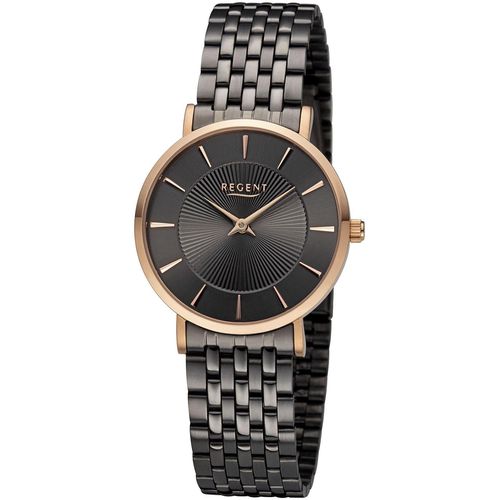Quarzuhr REGENT, schwarz (anthrazit), Armbanduhren, Damen, Armbanduhr, Damenuhr, Mineralglas, Edelstahlarmband, analog