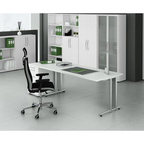 Schreibtisch N-Serie | C-Fuß | inkl. Kabelwanne, Größe Tischplatte:120 x 80 cm, Farbe Tischplatte:Eiche