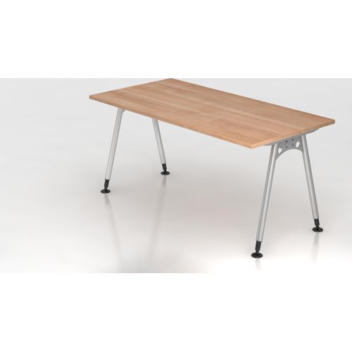 Schreibtisch A-Serie | inkl. Kabelwanne | A-Fuß | höheneinstellbar, Größe Tischplatte:160 x 80 cm, Farbe Tischplatte:Nussbaum