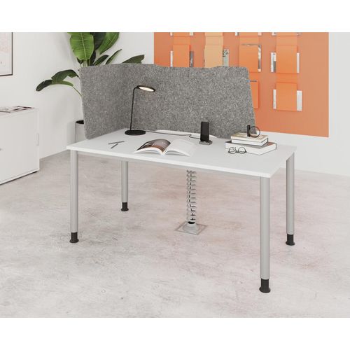 Schreibtisch H-Serie | 4-Fuß-Gestell | höheneinstellbar | extrem stabil, Größe Tischplatte:120 x 80 cm, Farbe Tischplatte:Eiche, Farbe Gestell:Silber
