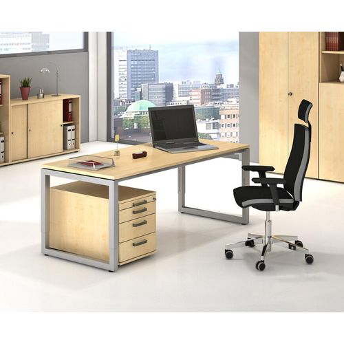 Schreibtisch R-Serie | Rahmen-Gestell | höheneinstellbar | extrem stabil, Größe Tischplatte:180 x 80 cm, Farbe Tischplatte:Buche, Farbe Gestell:Graphit