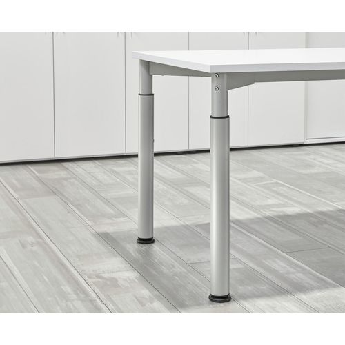 Schreibtisch Y-Serie | 4-Fuß-Gestell | höheneinstellbar | extrem stabil, Größe Tischplatte:180 x 80 cm, Farbe Tischplatte:Grau, Farbe Gestell:Silber