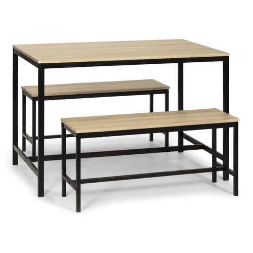 Set SEATTLE Tisch und 2 Bänke für Esszimmer oder Küche. Tisch 110 cm x 70 cm x 75 cm. Metallstruktur