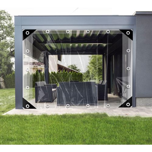 Plane Transparent mit ösen wasserdichte Abdeckplane PVC 450 g/m² Für Pavillon, Balkon, Balkonmöbel,Gartenmöbel mit Seil und Kabelbindern, Größe: 4mx5.5m