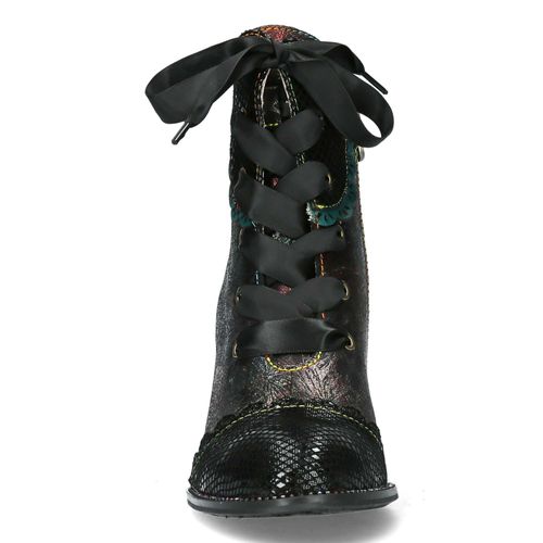 Laura Vita Damen Stiefelette Leder Metallic Glanz Satinband Schnürung Gicgaso 42, Größe:38 EU, Farbe:Schwarz
