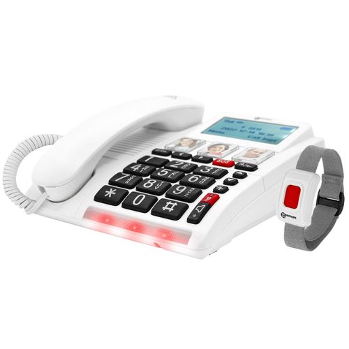Geemarc, Seniorentelefon Verstärkte Großtasten und SOS-Armband CL9001, Weiß
