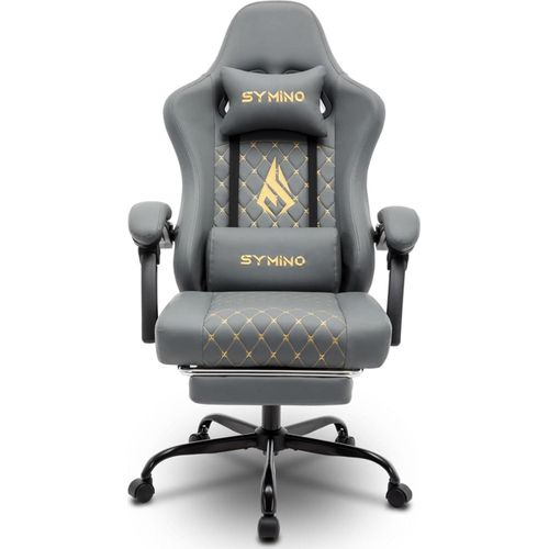 Gaming Stuhl Symino Racing Style 200 kg Belastbarkeit Vintage Kunstleder Fußstütze Grau