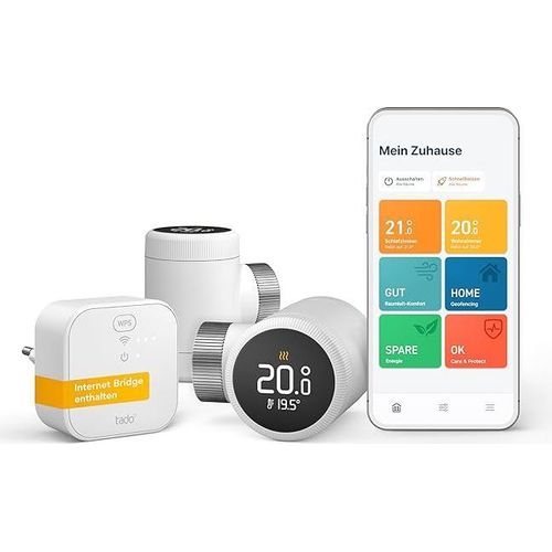 tado° Smartes Heizkörperthermostat X – Starter Kit mit Bridge X, Heizungssteuerung per App und Smart Speaker, nicht kompatibel mit V3+
