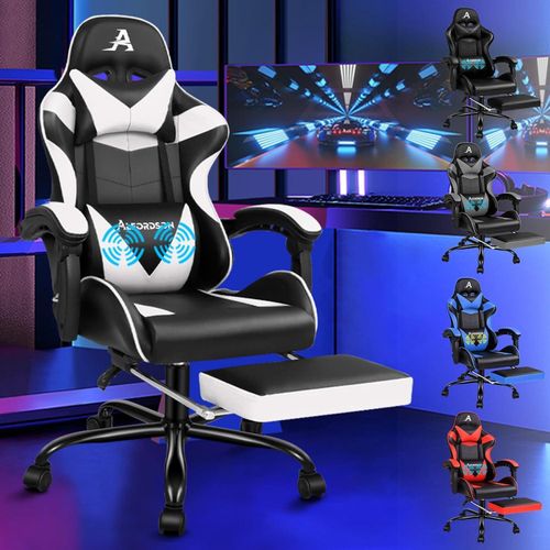 Ergonomischer Gaming-Stuhl mit Massagefunktion und einziehbarer Fußstütze