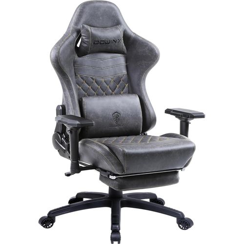 Gaming Stuhl mit Massage Lendenwirbelstütze, Racing Stil, Grau