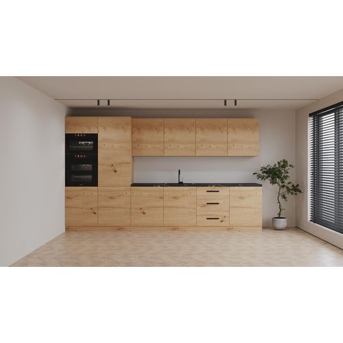 Küchenzeile 360 cm Ohne Arbeitsplatte Einbauküche Küchenblock Ohne E-Geräten , Langen K109-M360 – Artisan Eiche