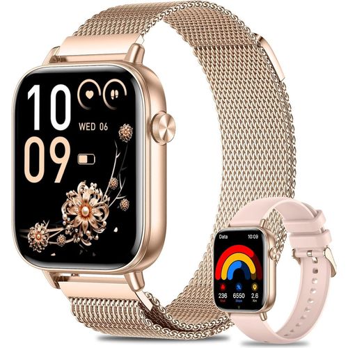Damen Smartwatch mit Telefonfunktion Herzfrequenzmesser, Schlafmonitor, SpO2-Schrittzähler, 100+ Sportmodi, IP68 wasserdichte