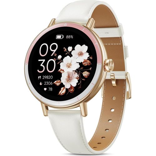 Smartwatch Damen, 1,27 HD Screen Rund Klein Armbanduhr mit Telefonfunktion/Menstruationszyklus/SpO2/Pulsuhr/Schlafmonitor/Schrittzähler