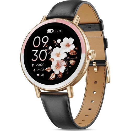 Smartwatch Damen, 1,27 HD Screen Rund Klein Armbanduhr mit Telefonfunktion/Menstruationszyklus/SpO2/Pulsuhr/Schlafmonitor/Schrittzähler