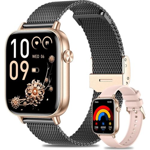 Damen Smartwatch mit Telefonfunktion Herzfrequenzmesser, Schlafmonitor, SpO2-Schrittzähler, 100+ Sportmodi, IP68 wasserdichte
