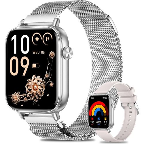 Damen Smartwatch mit Telefonfunktion Herzfrequenzmesser, Schlafmonitor, SpO2-Schrittzähler, 100+ Sportmodi, IP68 wasserdichte
