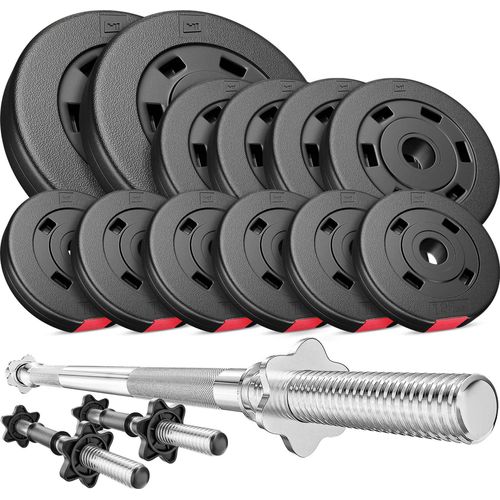 HOP-SPORT Hantelset 38 kg Hanteln Kurzhanteln Langhantelstange Hantelscheiben 30mm, 2x 5 kg, 4x 2,5 kg, 6x 1,25 kg