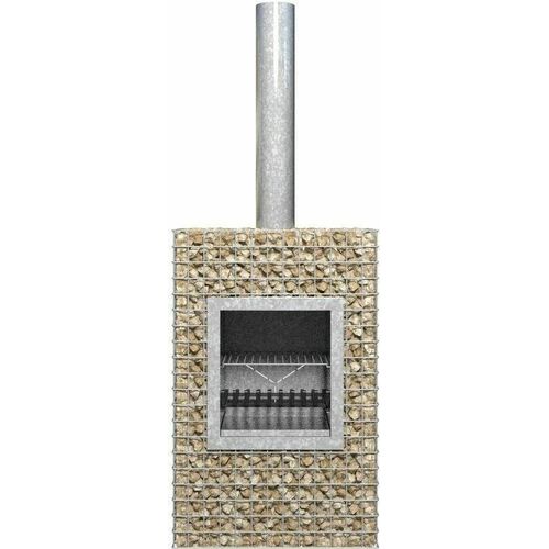Barbecook Ferro650 Gabionen Kamin mit Grillrost – Multifunktionaler Terrassenofen & Feuerstelle 66x40x100,5cm – Rostfreier, verzinkter Stahl Garten