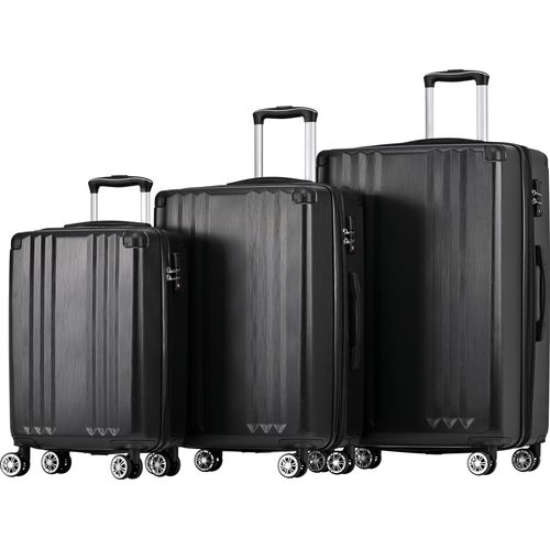 Koffer-Set, Hartschalen-Koffer, Rollkoffer, Reisekoffer, Handgepäck 4 Rollen, ABS-Material, schwarz