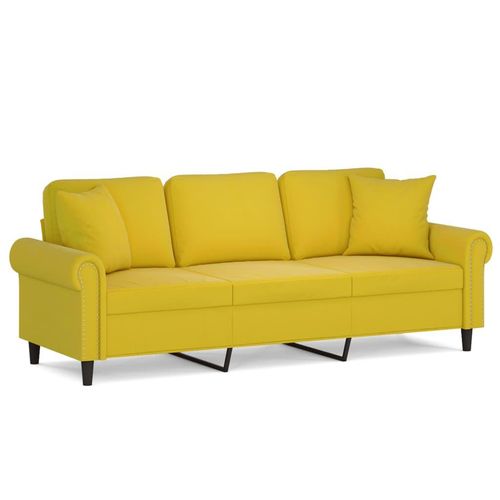 Möbel 3-Sitzer-Sofa mit Zierkissen Gelb 180 cm Samt 2024