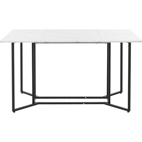 Esstisch 140x80 cm 1-St Küchentisch Marmor Muster Küchentisch verstellbaren Füßen Einzigartig Gestell Metall Rechteckiger Esstisch Weiß