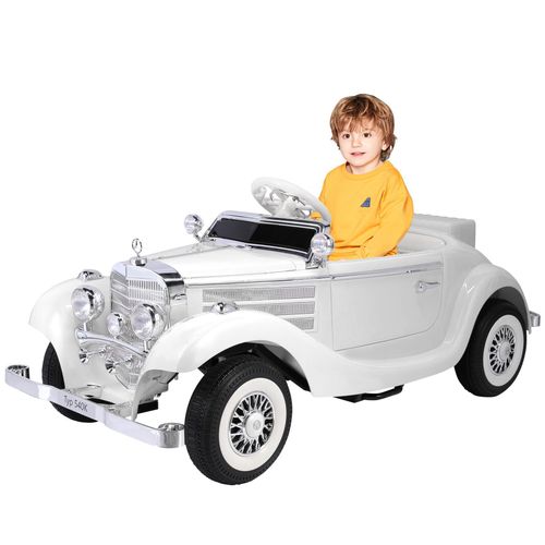 Elektro-Kinderauto Mercedes Benz Oldtimer Retro Klassiker , 12V Batterie & 2 Fahrmodi , Eltern-Kind-Modus & Musikfunktion , Weiß