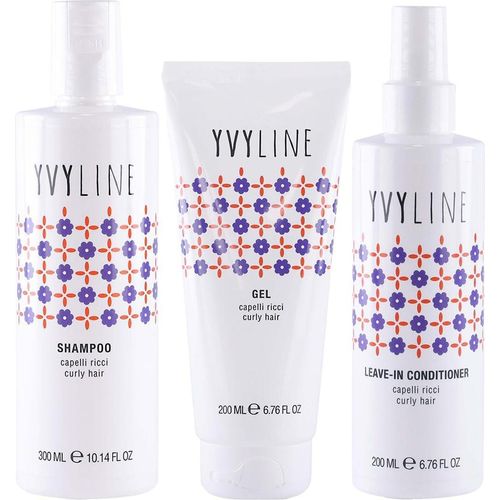 YVYLINE Produktset für lockiges Haar | Shampoo für lockiges Haar + Gel für lockiges Haar + Leave-In-Conditioner | Set 3-teilig Curly Girl Yvyline System, Step Wash und Definition
