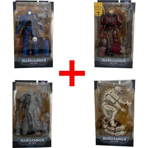 Warhammer 40000 Actionfiguren Ultramarines Reiver With Bolt Carbine, Tyranid Genestealer, bewegliche Gelenken + Sammelkarte, 4er-Set, Geschenk-Set