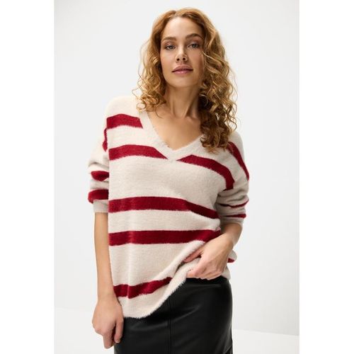 LASCANA Streifenpullover mehrfarbig Gr. 32/34 für Damen. Mit V-Ausschnitt. Figurumspielend