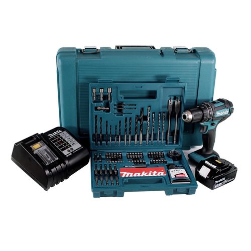 Makita DHP 482 SFK Akku Schlagbohrschrauber 18V 62Nm + 1x Akku 3,0Ah + Ladegerät + 100 tlg. Bit Bohrer Set + Koffer
