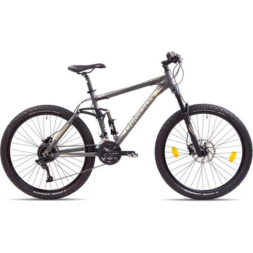 Chrisson Hitter Mountainbike Fully 27,5 Zoll Damen Herren 170 - 185 cm MTB Fahrrad 27 Gänge Trailbike grau/gelb 46 cm
