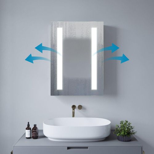 Bad Spiegelschrank mit Led Beleuchtung Badspiegel mit Ablage Steckdose Badspiegelschrank Bad Spiegel Schrank mit Licht Wandspiegel weiß Badezimmerspiegel Lichtspiegel Badschrank 50x70cm Aluminium dimmbar IR-Sensor Memory-Funktion Anti-Beschlag Spiegelheizung