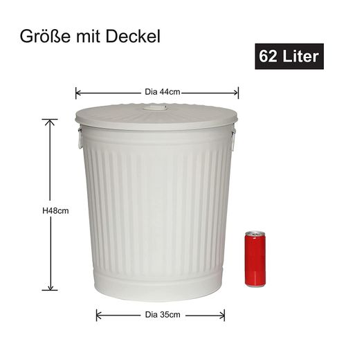 Jinfa 4er-Set Retrodesign Mülleimer mit Griffen und Deckel + 30 Müllbeutel | Cremeweiß | 62L