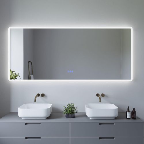 Badezimmerspiegel mit Beleuchtung 160x70cm, Aluminiumrahmen, Dimmbar, Energiesparend, mit Speicherfunktion,IP44