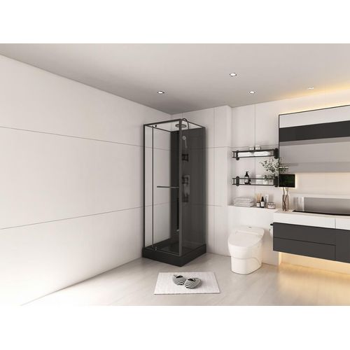 Duschkabine - beidseitige Montage - Höhe anpassbar - Schwarz - 90 x 90 x 213/232 cm - DAMILU