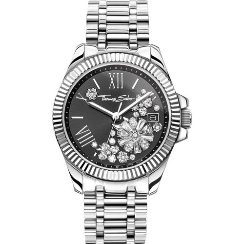THOMAS SABO Damenuhr Weiße Blumen Schwarz WA0421-201-201