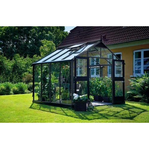 Gewächshaus JULIANA Premium 8,8 m² Sicherheitsglas 3 mm inkl. Fundament 296 x 296 cm anthrazit/schwarz